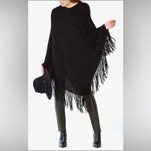 BCBGMAXAZRIA Black Fringe Poncho